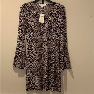 Michael Kors Leopard  Print Bell Sleeve Dress